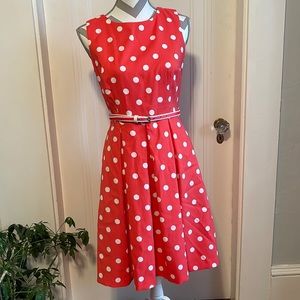 Coral pink polka dot dress